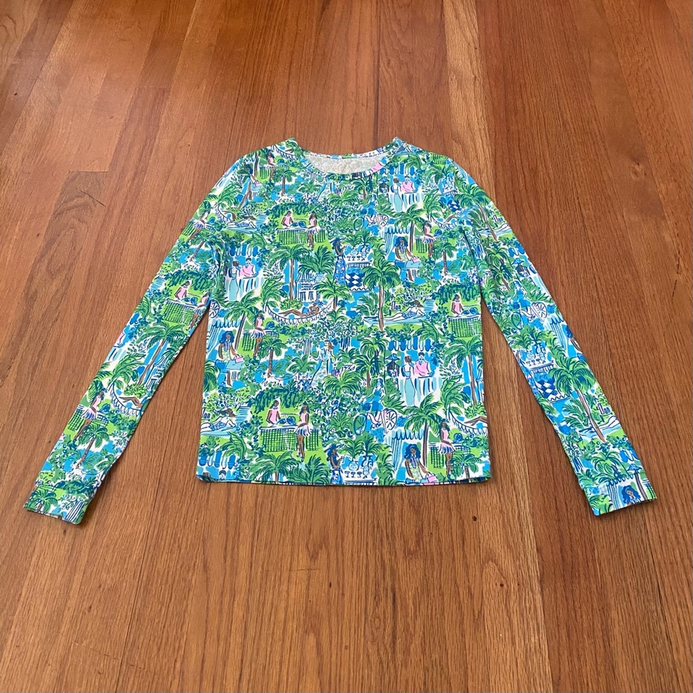 Lilly Pulitzer Kids Long Sleeve Shirt - Green and Blue Tropical